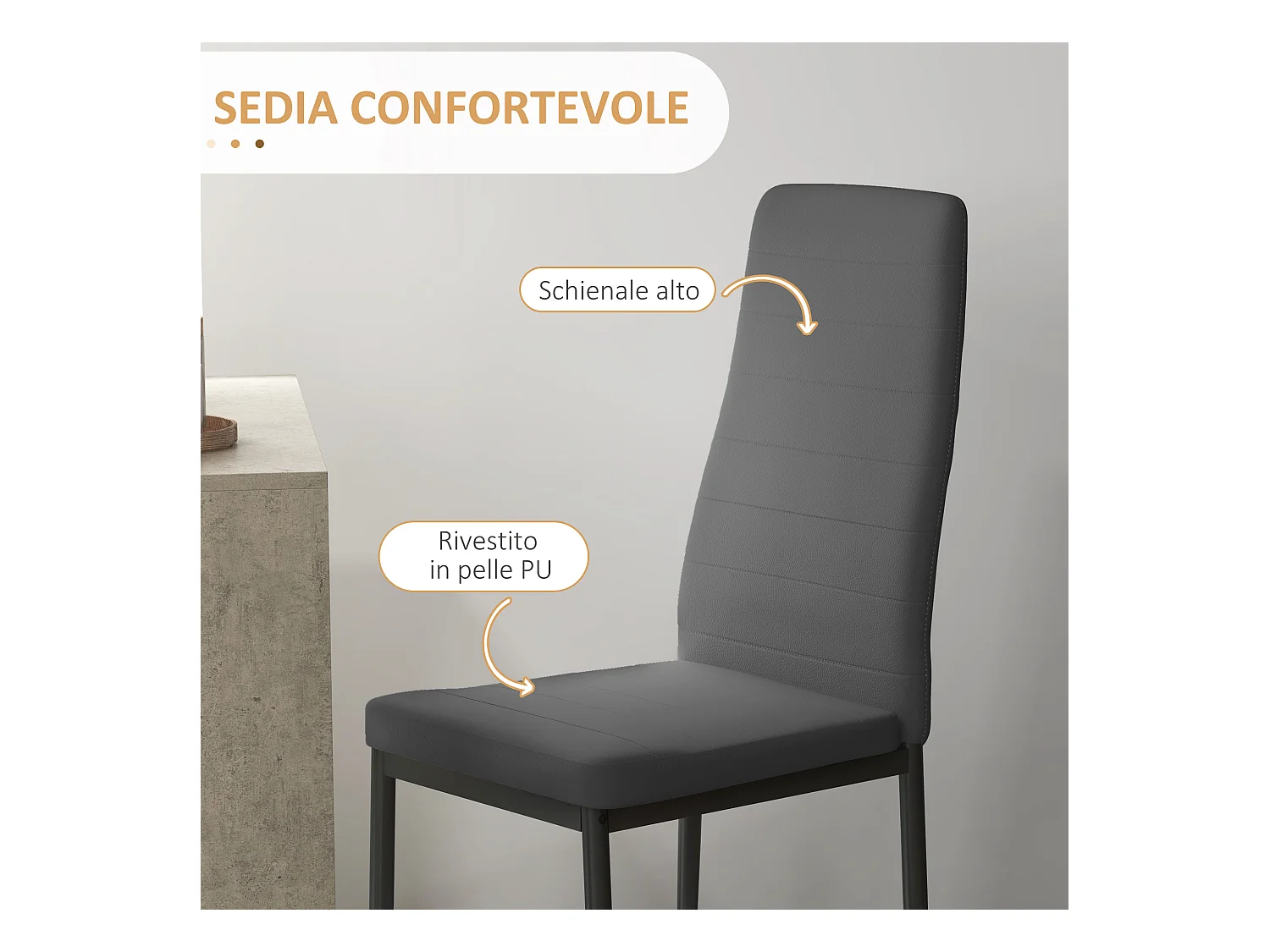 Set da pranzo 3 pezzi con tavolo e sedie da cucina grigio