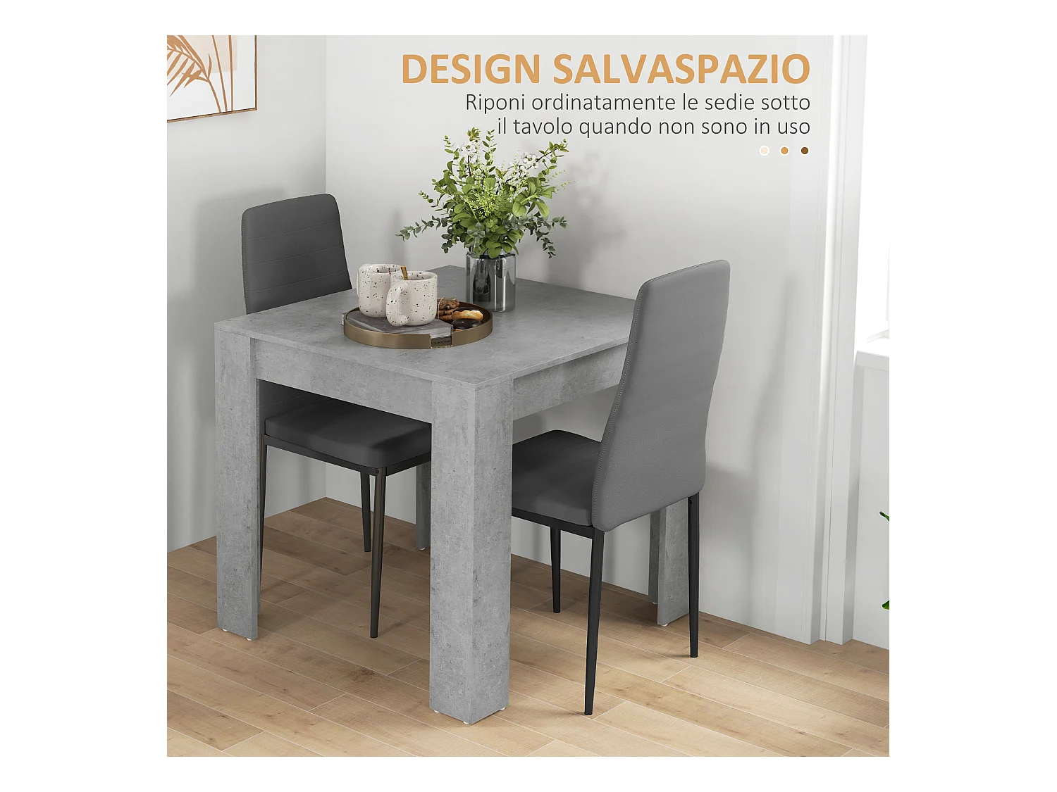 Set da pranzo 3 pezzi con tavolo e sedie da cucina grigio