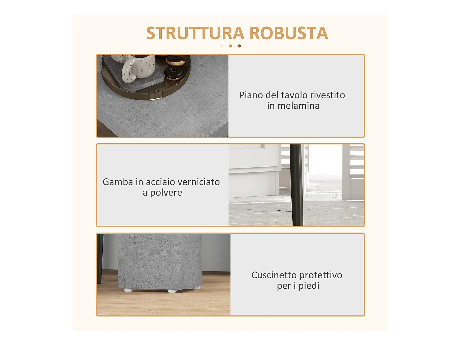 Set da pranzo 3 pezzi con tavolo e sedie da cucina grigio