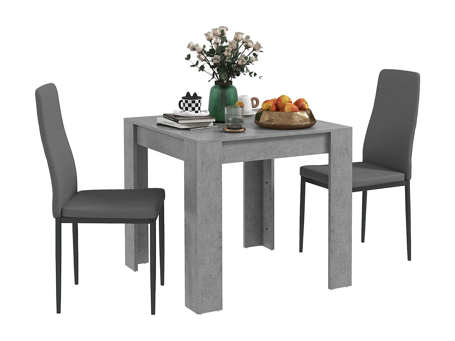 Set da pranzo 3 pezzi con tavolo e sedie da cucina grigio