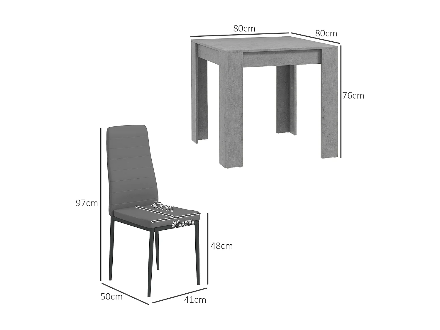 Set da pranzo 3 pezzi con tavolo e sedie da cucina grigio