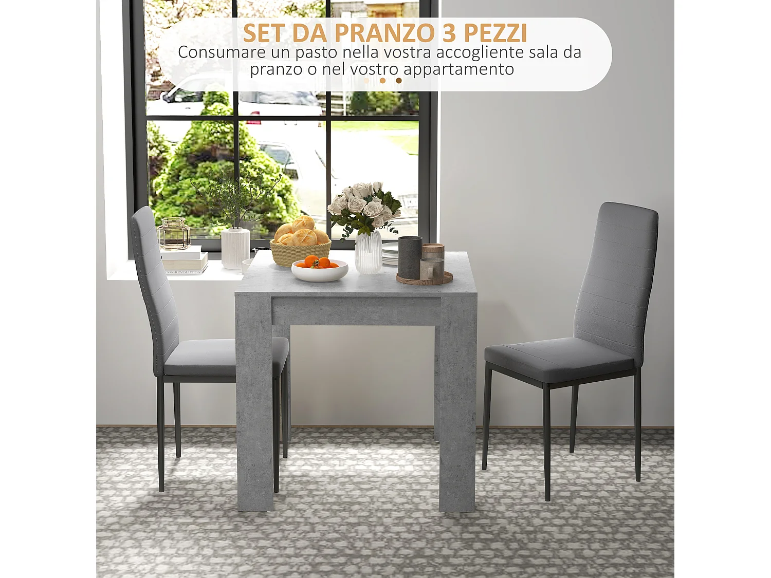 Set da pranzo 3 pezzi con tavolo e sedie da cucina grigio