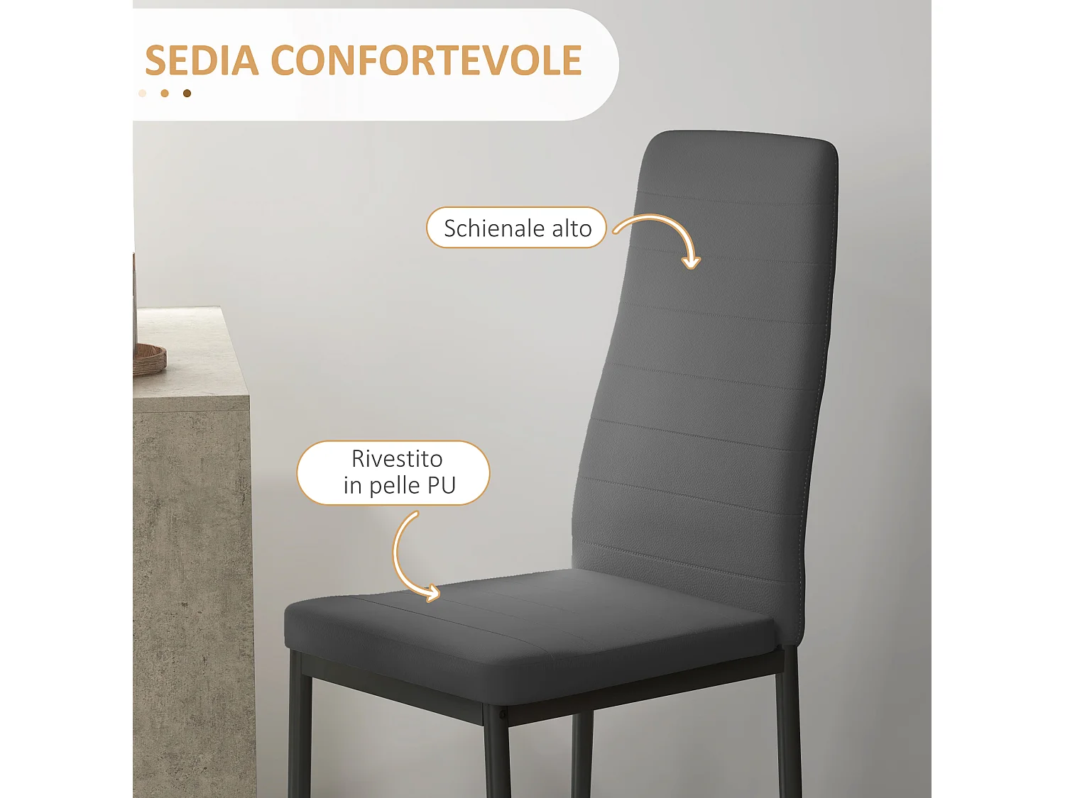 Set da pranzo 3 pezzi con tavolo e sedie da cucina grigio