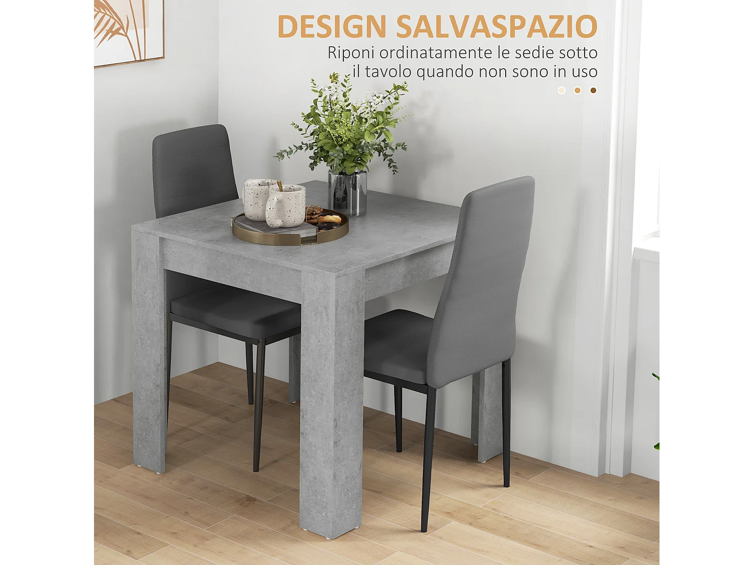 Set da pranzo 3 pezzi con tavolo e sedie da cucina grigio