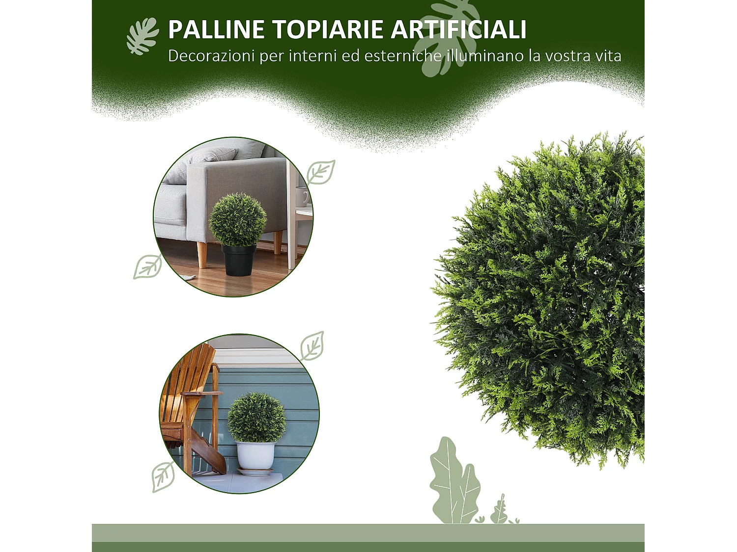 Set 2 piante artificiali a sfera con foglie di cedro Ø45cm