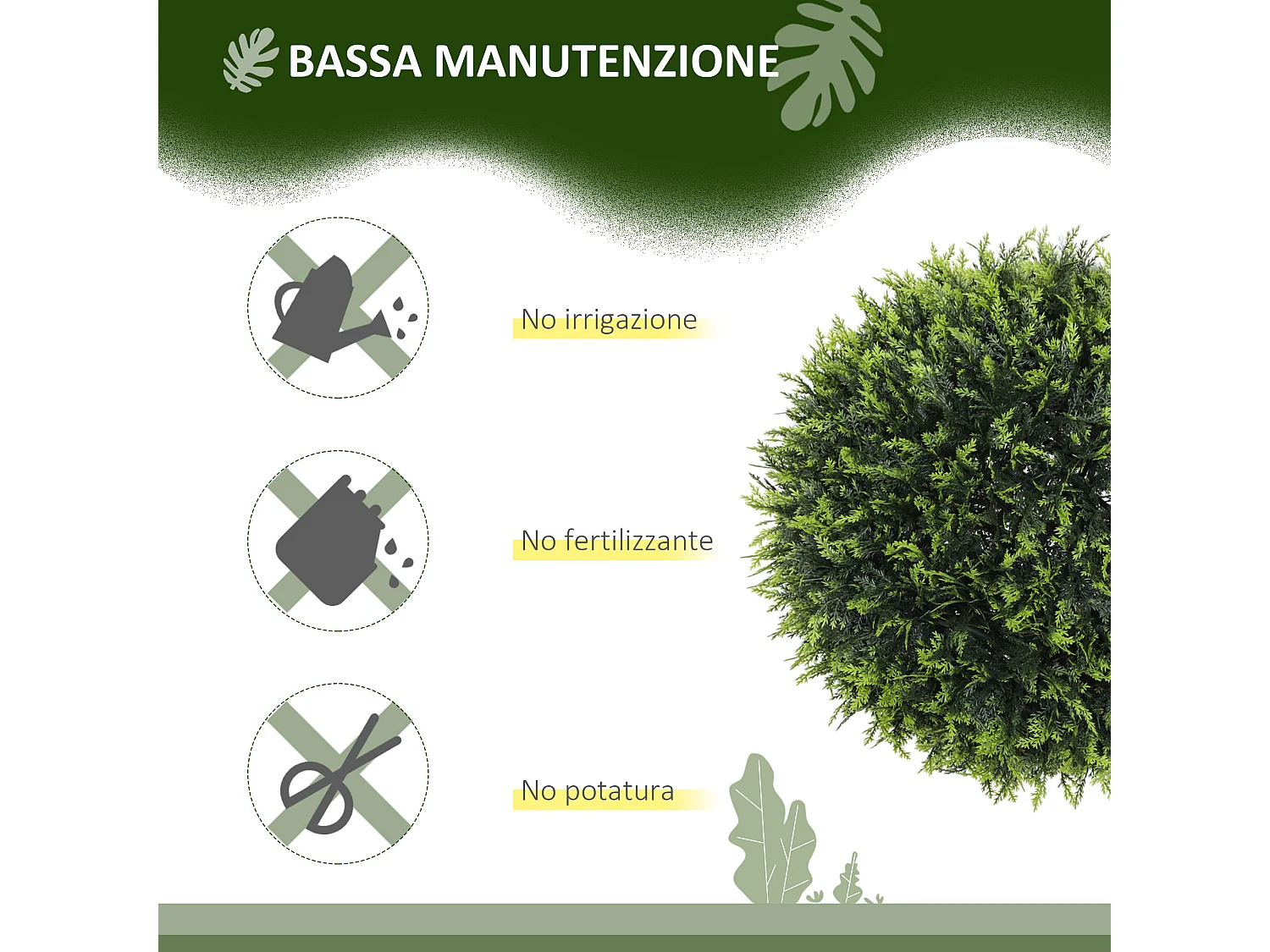 Set 2 piante artificiali a sfera con foglie di cedro Ø45cm