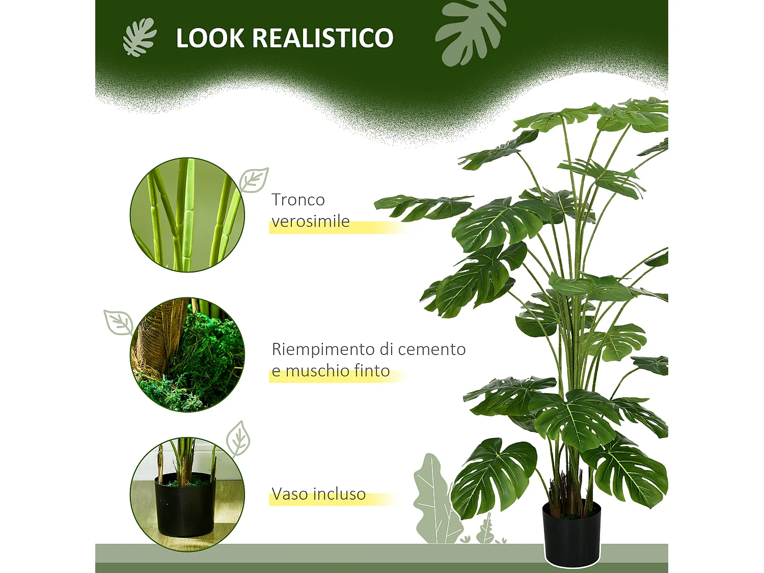Pianta artificiale di monstera con vaso incluso per casa e giardino
