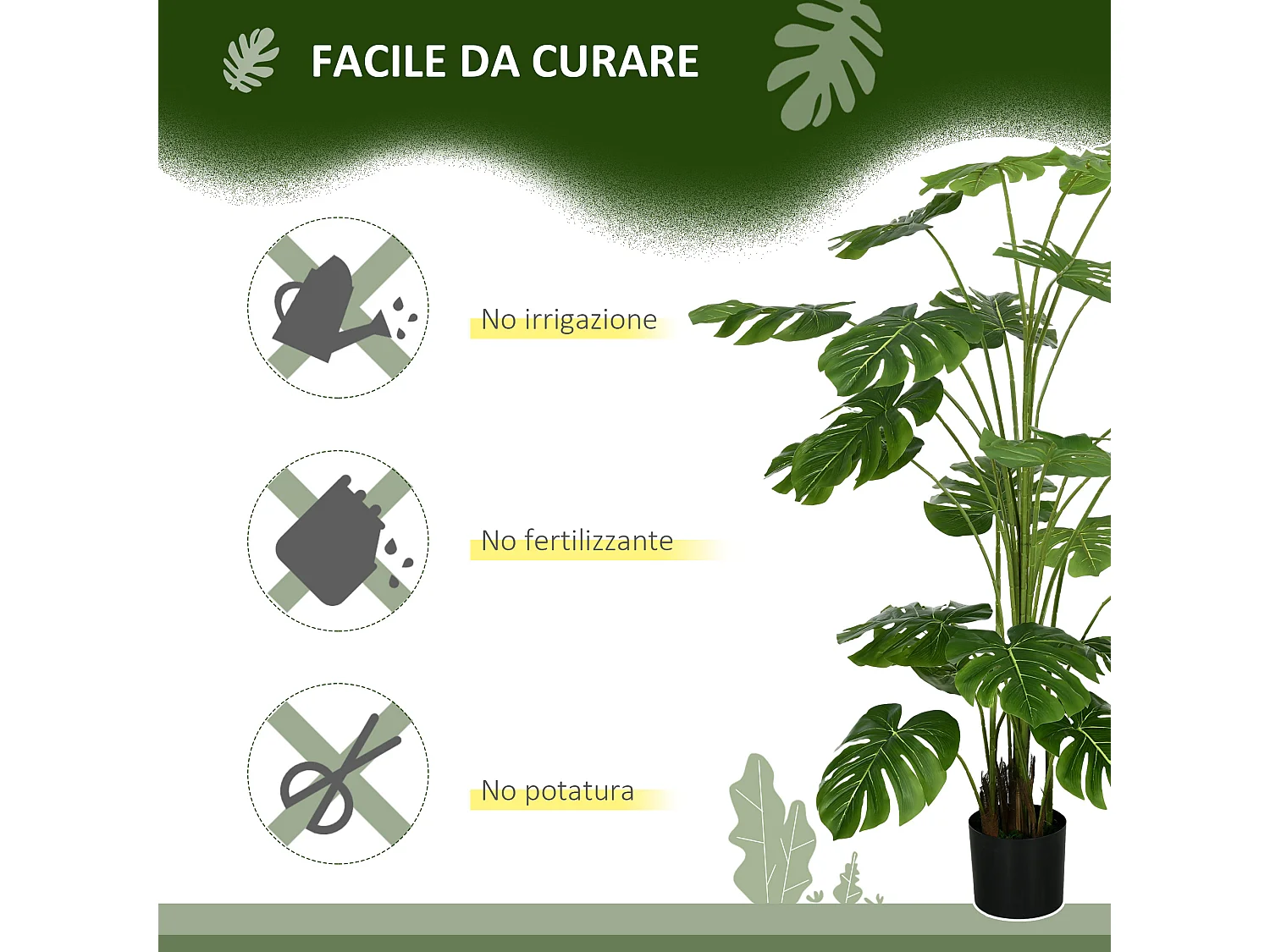Pianta artificiale di monstera con vaso incluso per casa e giardino