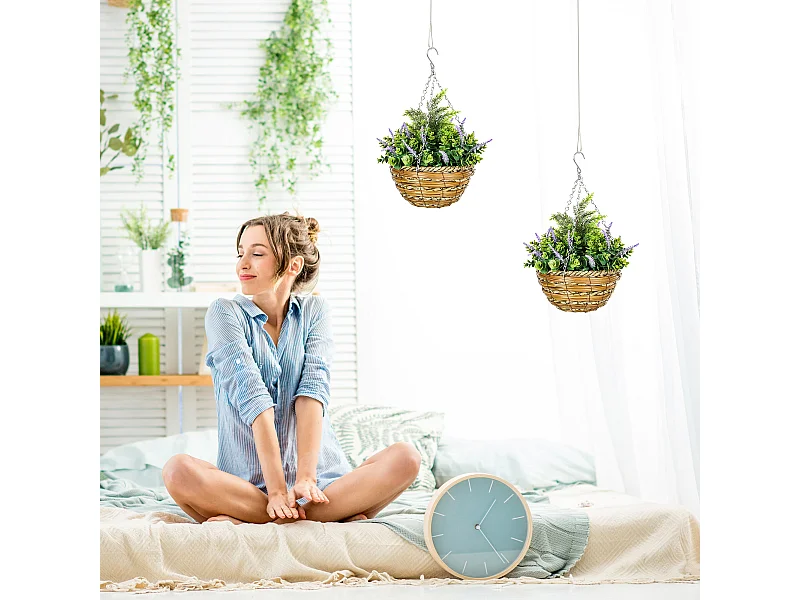 Set 2 piante finte di lavanda con vaso Ø25x34 cm verde e viola