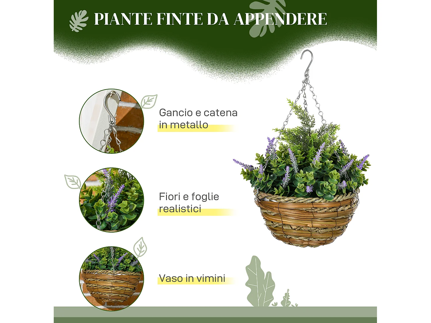 Set 2 piante finte di lavanda con vaso Ø25x34 cm verde e viola
