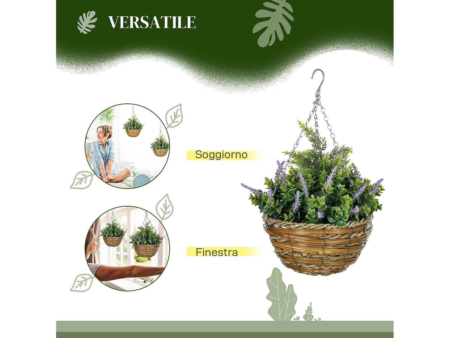 Set 2 piante finte di lavanda con vaso Ø25x34 cm verde e viola