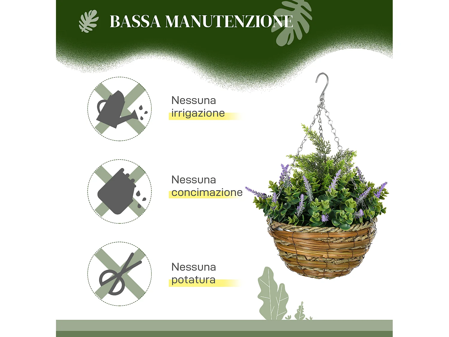 Set 2 piante finte di lavanda con vaso Ø25x34 cm verde e viola