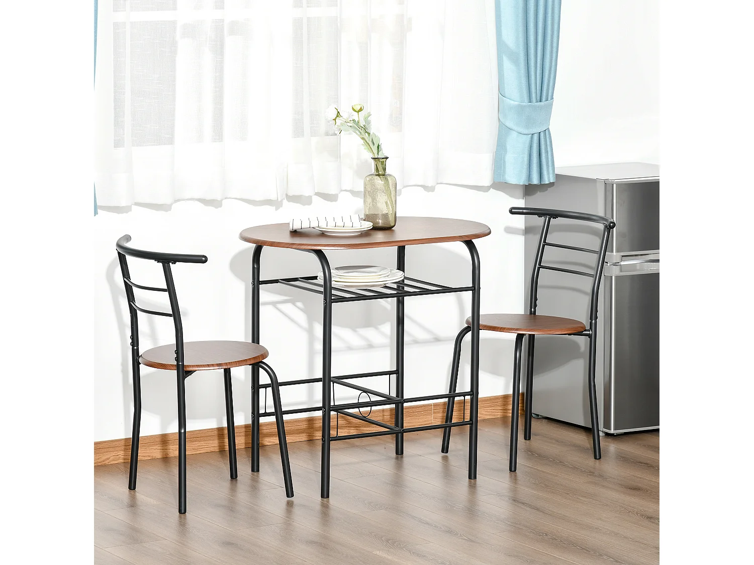 Set 3 pezzi mobili da bar con 2 sedie 49x43x75 cm e Tavolo 80x52x76 cm