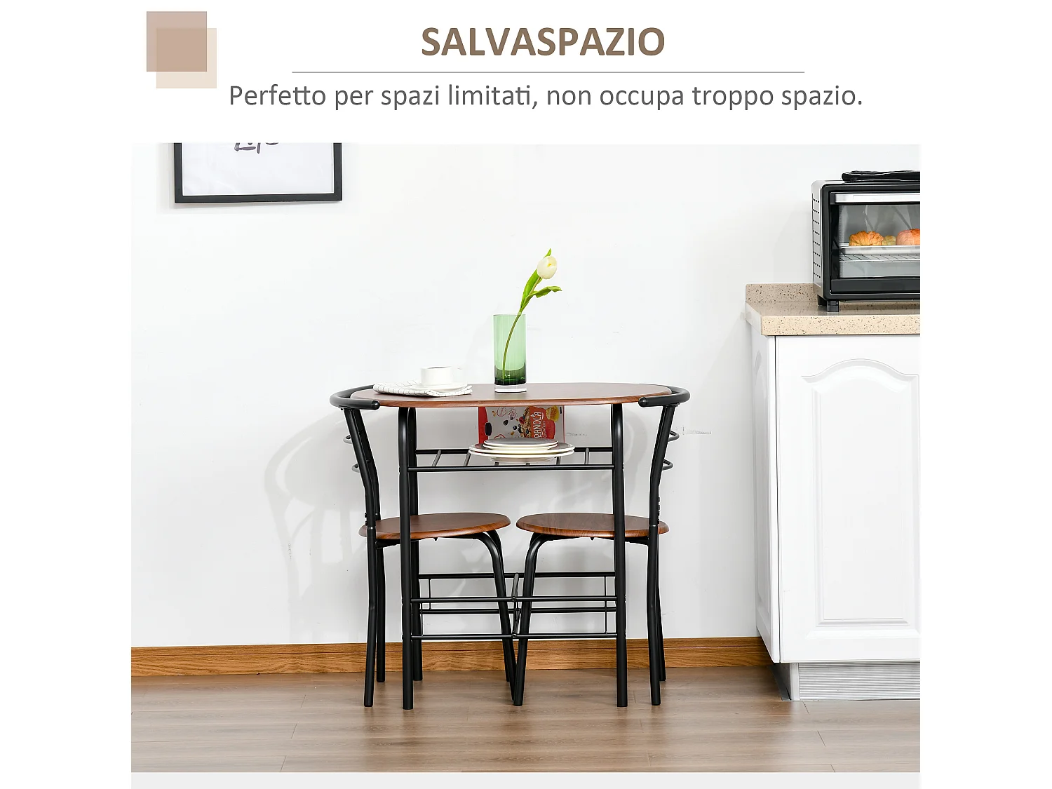 Set 3 pezzi mobili da bar con 2 sedie 49x43x75 cm e Tavolo 80x52x76 cm