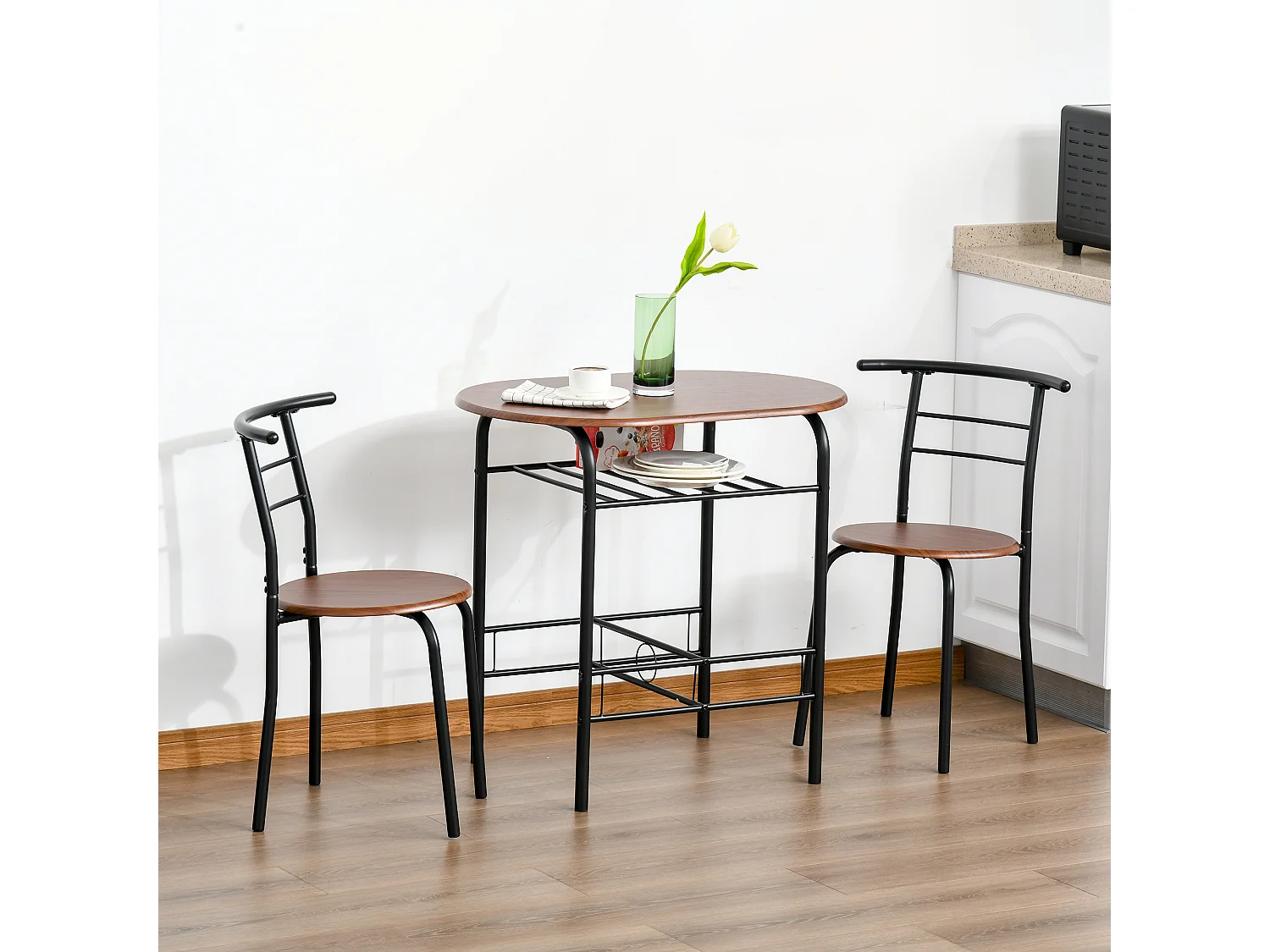 Set 3 pezzi mobili da bar con 2 sedie 49x43x75 cm e Tavolo 80x52x76 cm