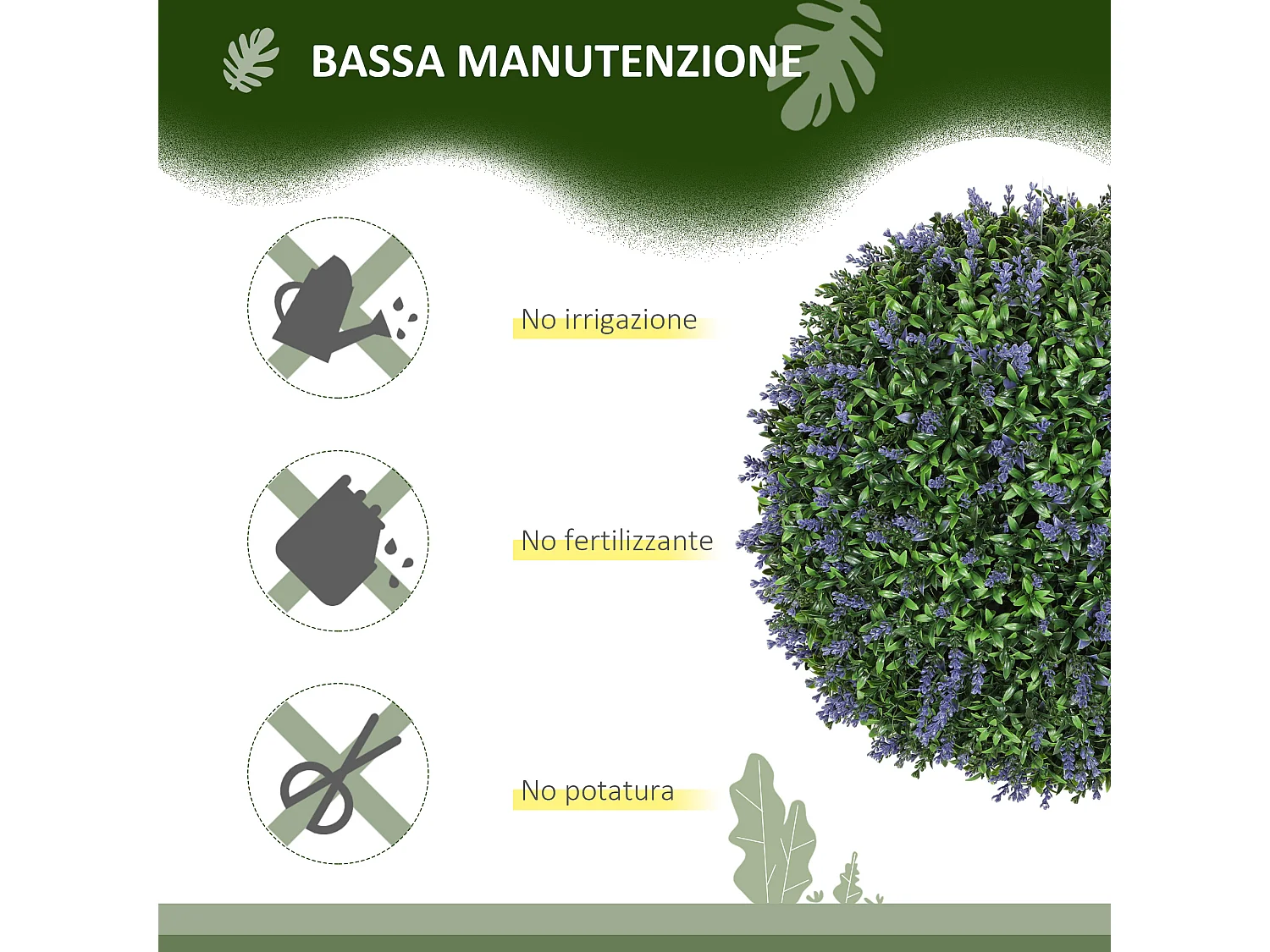 Set 2 piante artificiali a sfera con fiori di lavanda Ø42cm