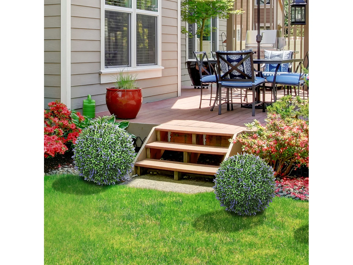 Set 2 piante artificiali a sfera con fiori di lavanda Ø42cm