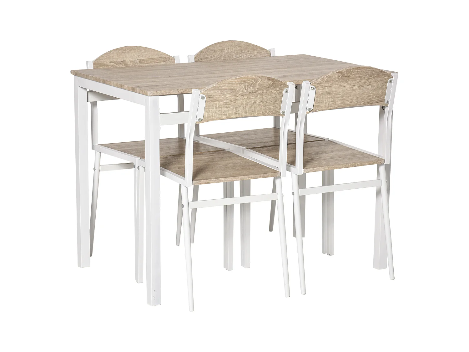 Set da Pranzo Tavolino e 4 Sedie in Metallo e MDF Legno Bianco