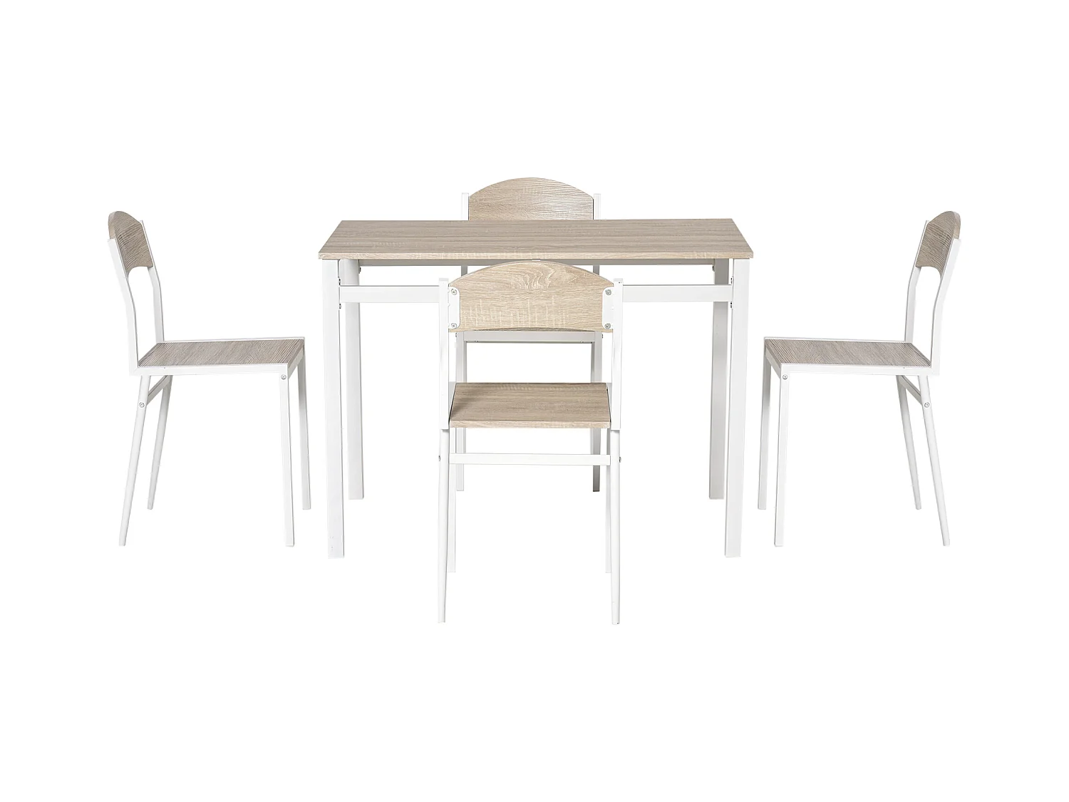 Set da Pranzo Tavolino e 4 Sedie in Metallo e MDF Legno Bianco