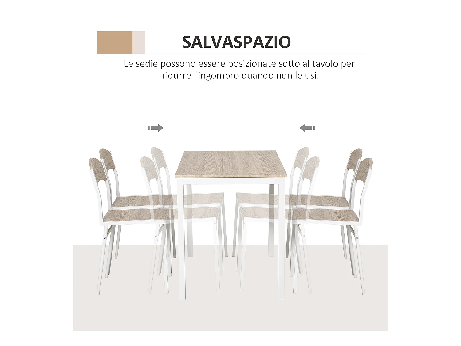 Set da Pranzo Tavolino e 4 Sedie in Metallo e MDF Legno Bianco