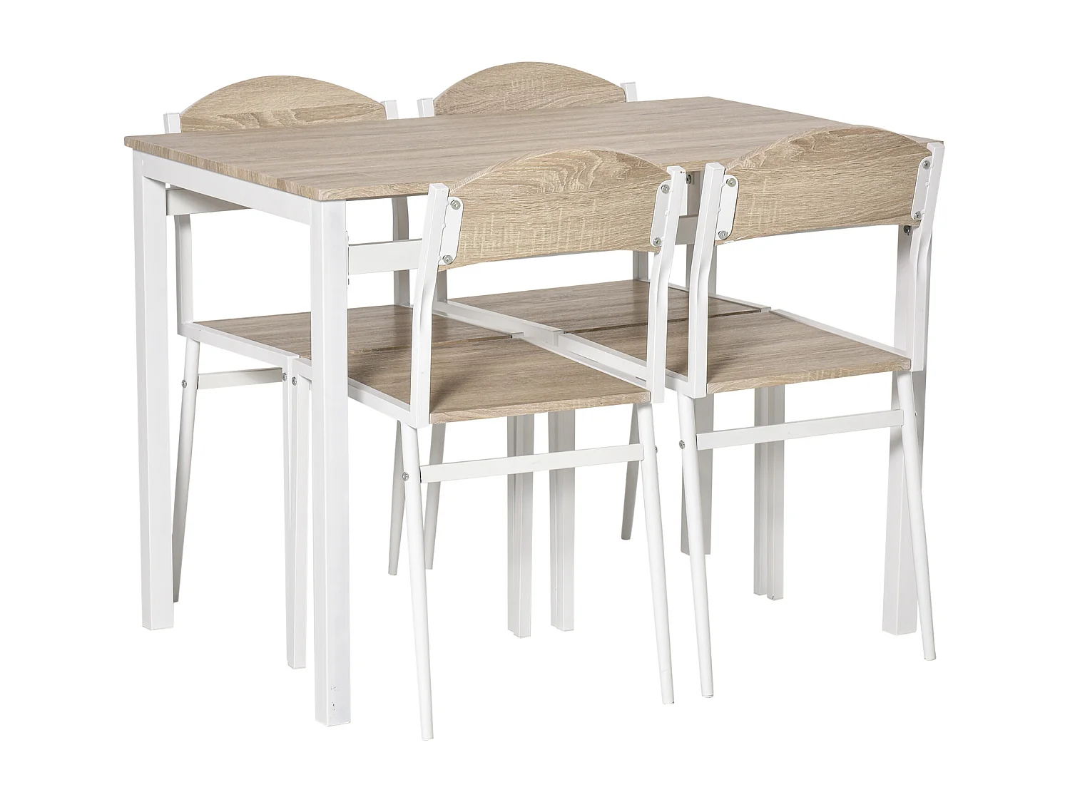 Set da Pranzo Tavolino e 4 Sedie in Metallo e MDF Legno Bianco