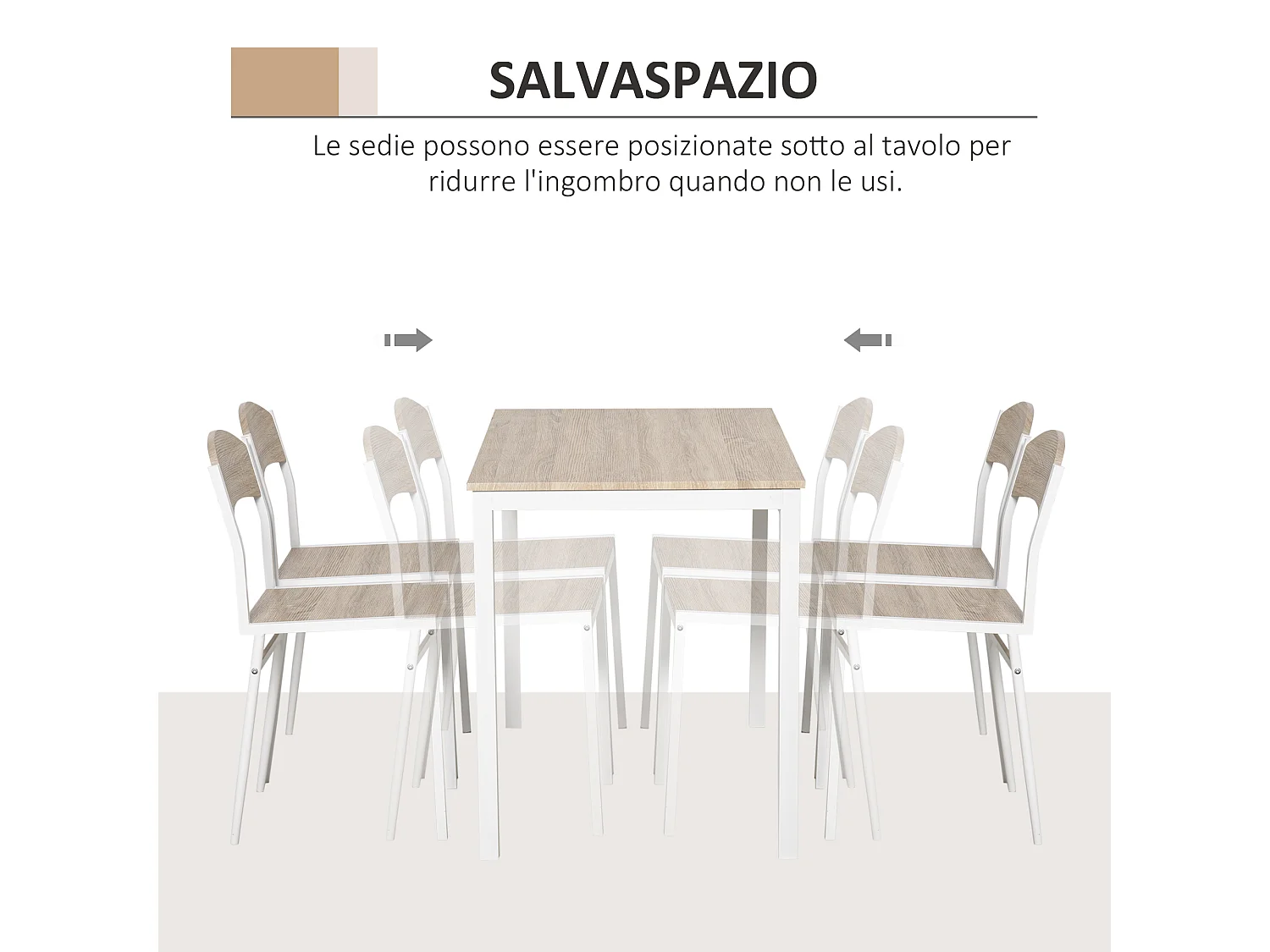 Set da Pranzo Tavolino e 4 Sedie in Metallo e MDF Legno Bianco