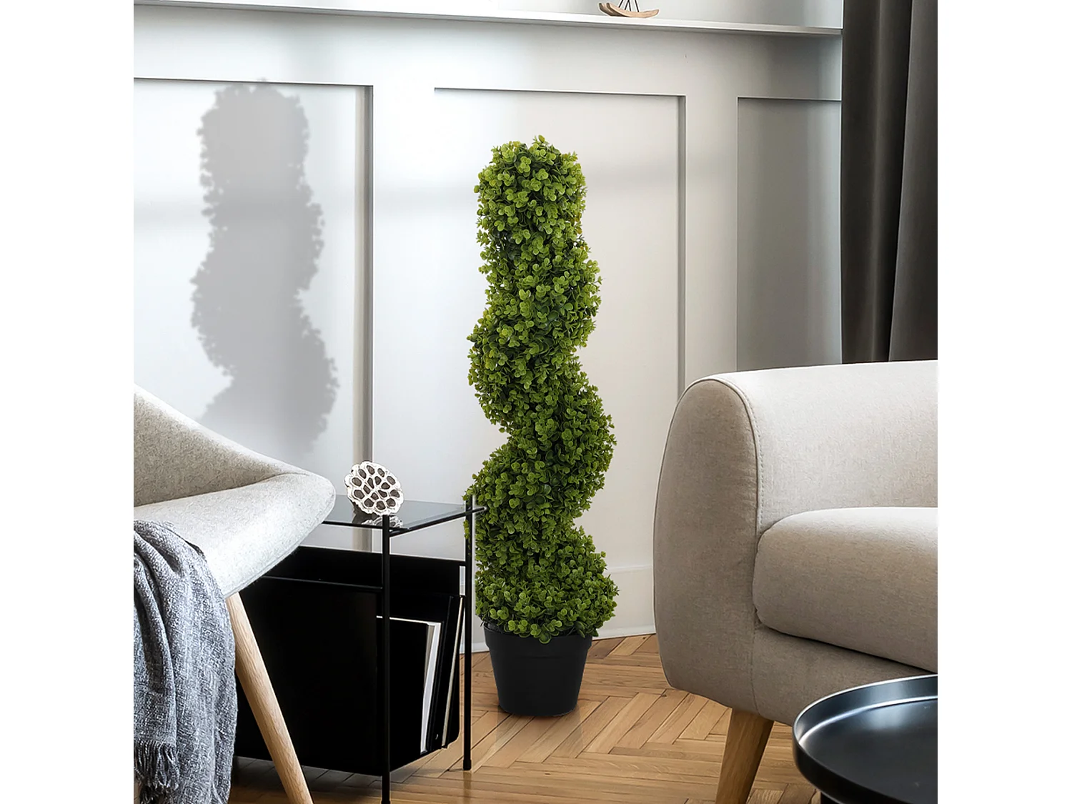 Pianta finta di eucalipto a spirale con vaso incluso alta 90 cm