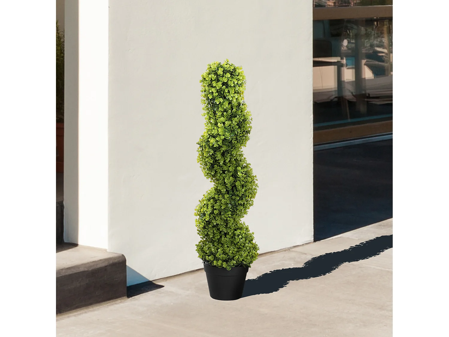 Pianta finta di eucalipto a spirale con vaso incluso alta 90 cm