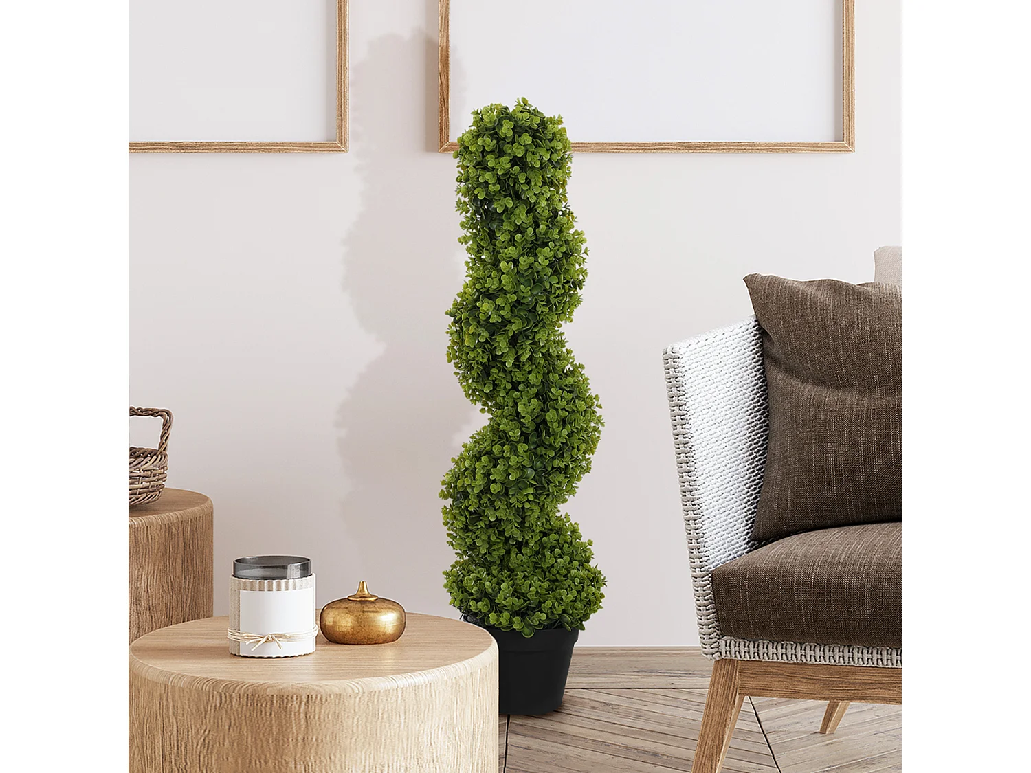 Pianta finta di eucalipto a spirale con vaso incluso alta 90 cm