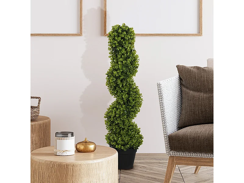 Pianta finta di eucalipto a spirale con vaso incluso alta 90 cm