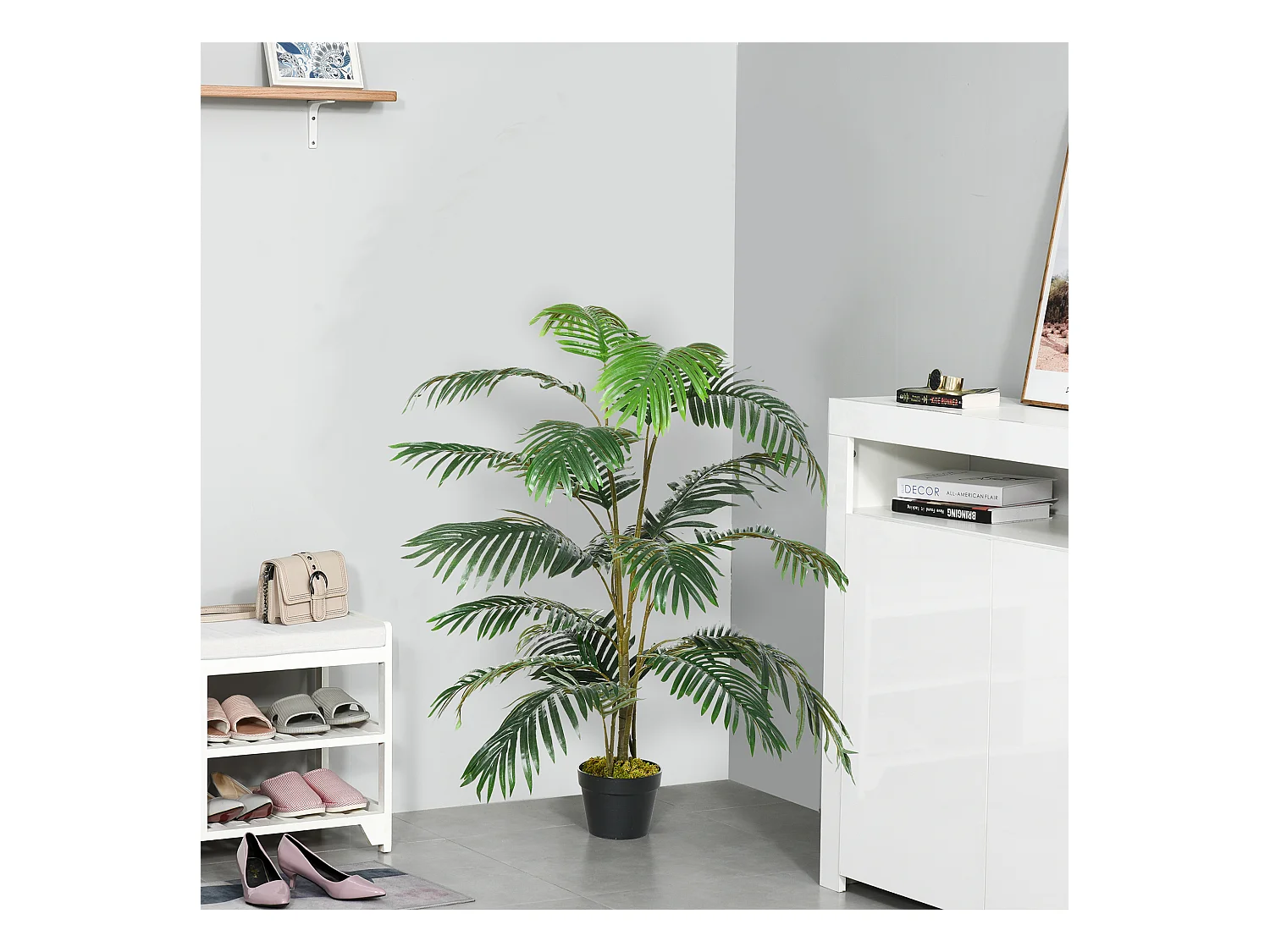 Palma in plastica decorativa con vaso in pe verde