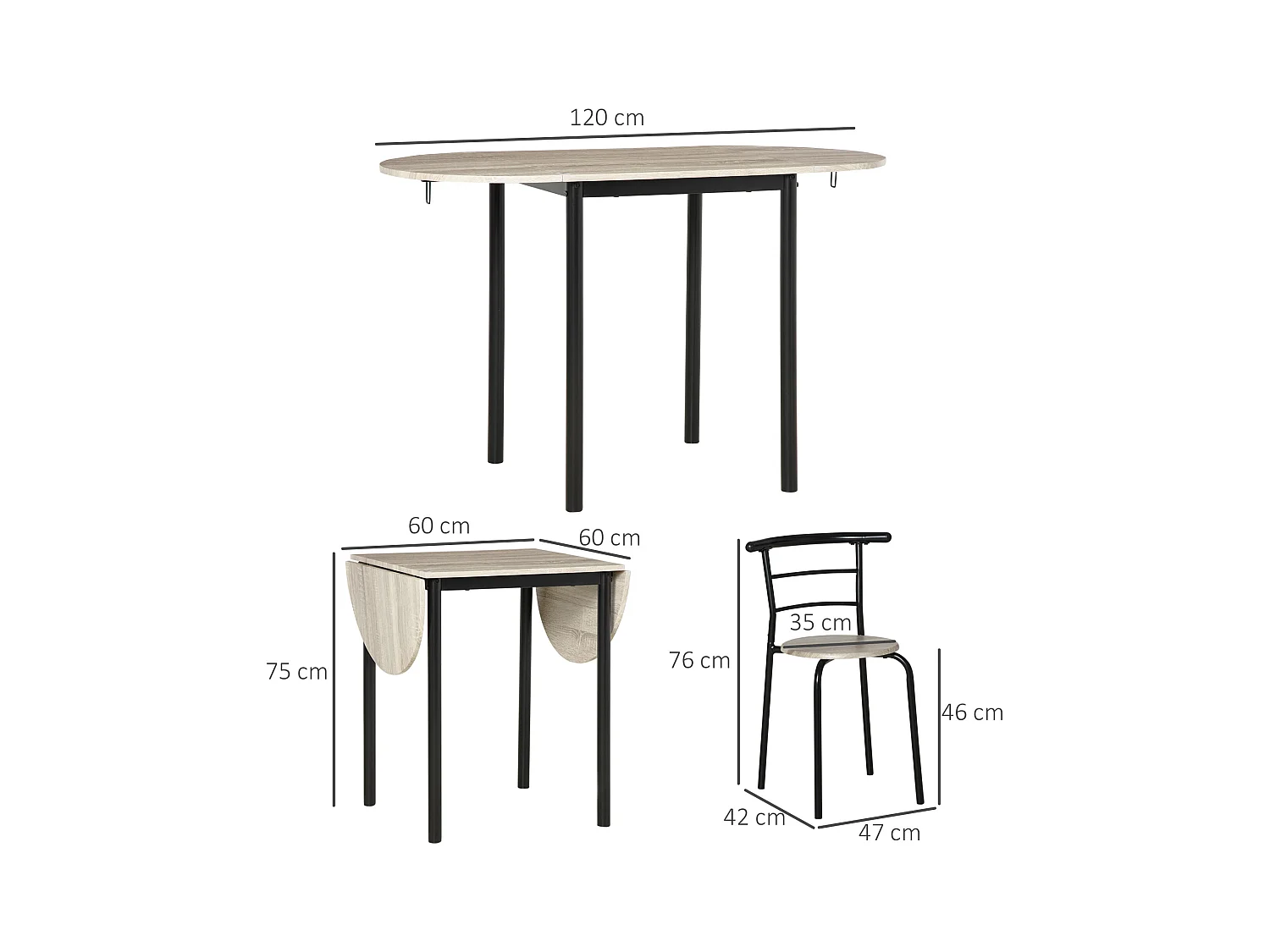 Set 3 pezzi con 2 sedie e 1 tavolo da pranzo in mdf e acciaio