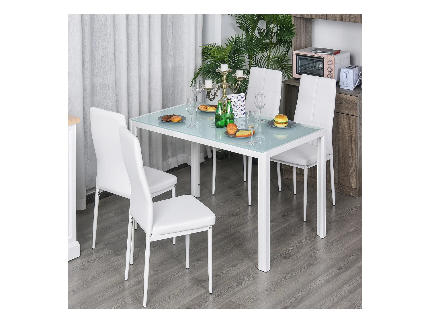 Set 5 Pezzi in Similpelle  Metallo e Vetro Bianco