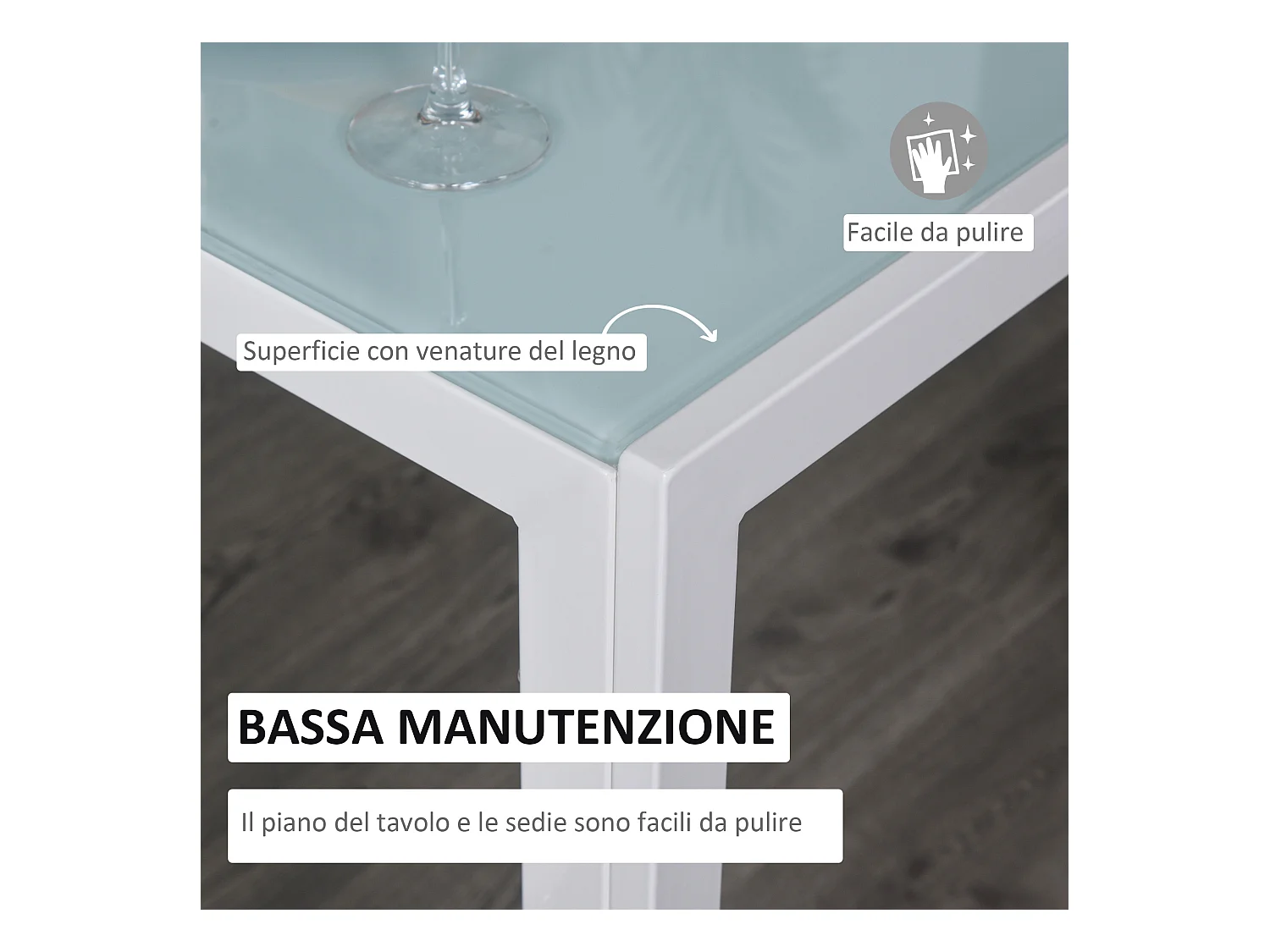 Set 5 Pezzi in Similpelle  Metallo e Vetro Bianco