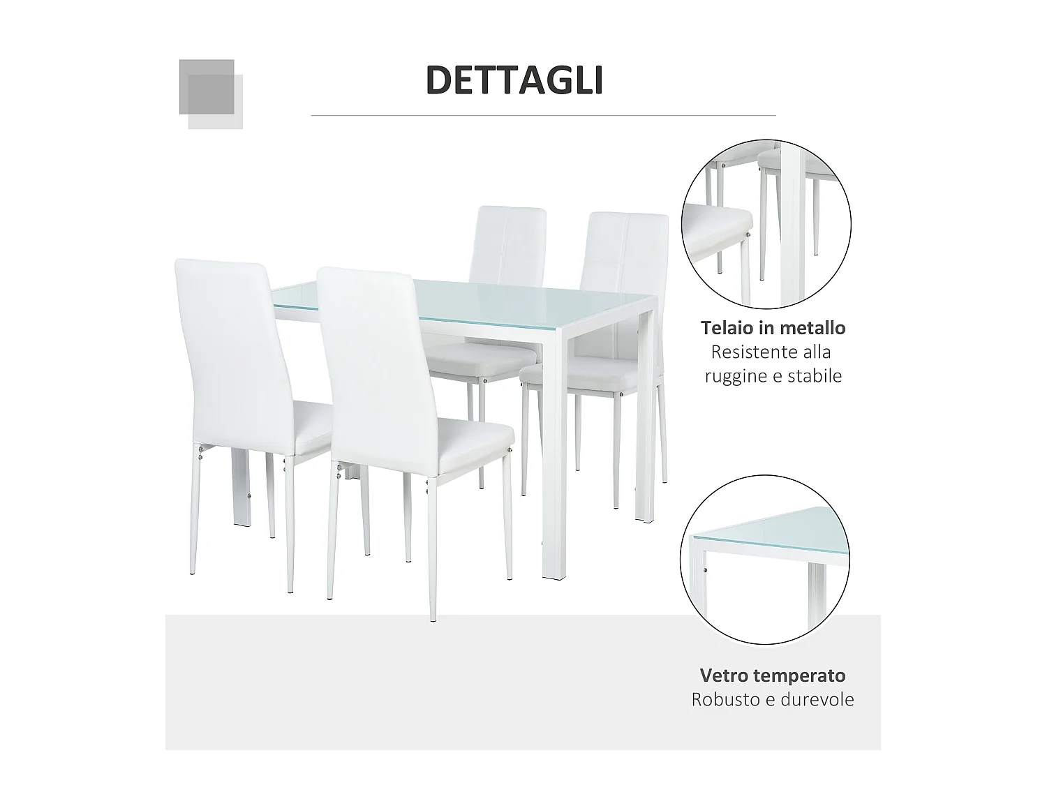 Set 5 Pezzi in Similpelle  Metallo e Vetro Bianco