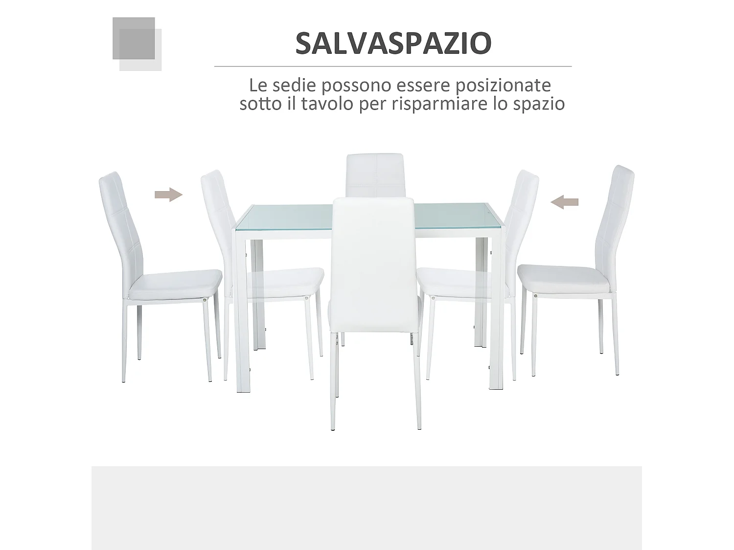 Set 5 Pezzi in Similpelle  Metallo e Vetro Bianco
