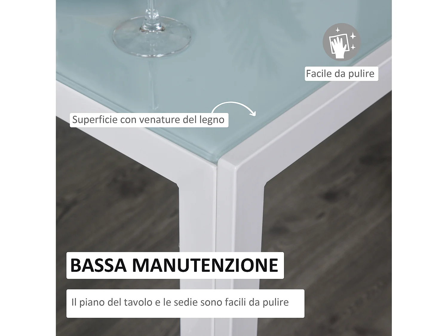 Set 5 Pezzi in Similpelle  Metallo e Vetro Bianco