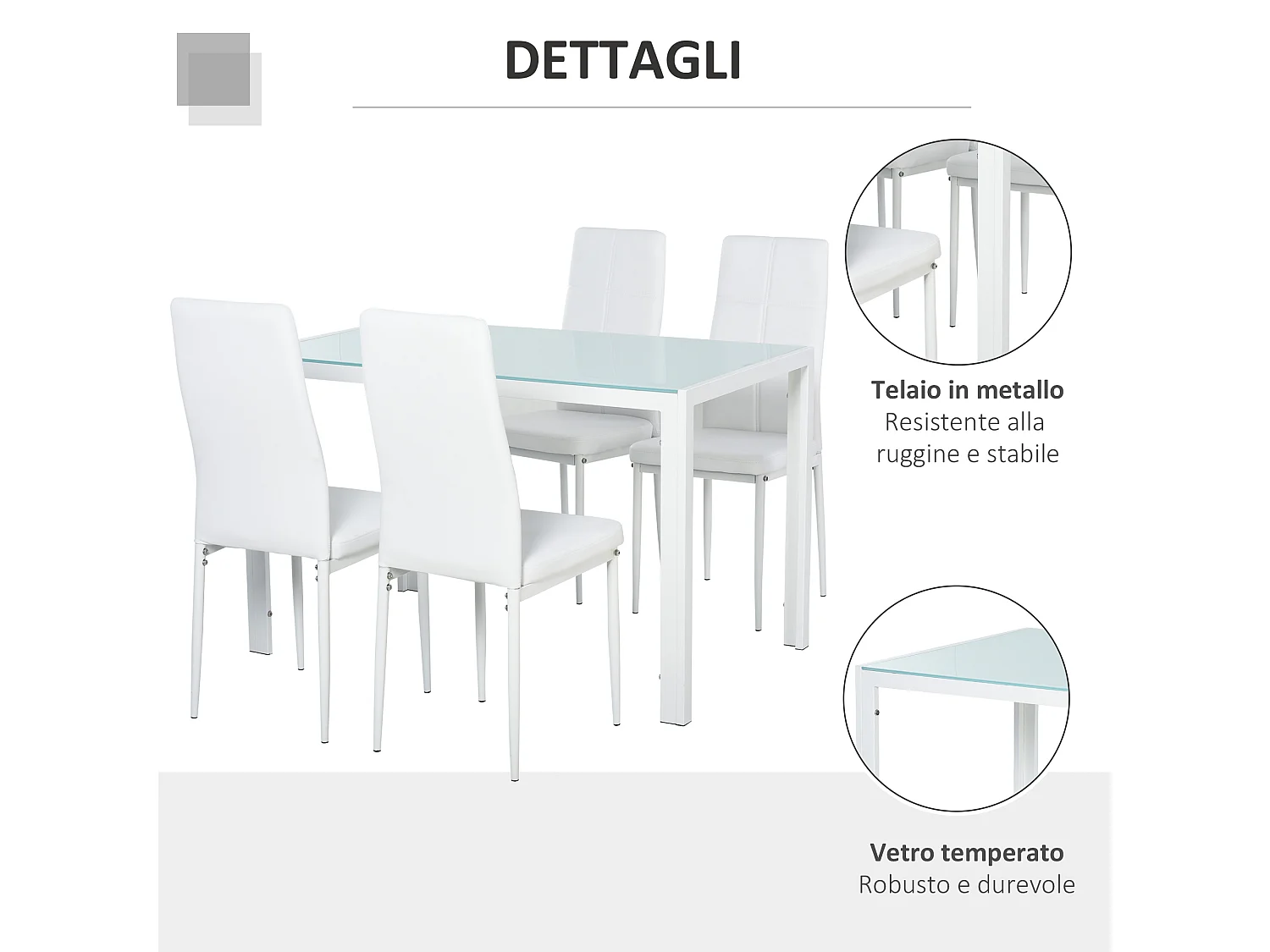 Set 5 Pezzi in Similpelle  Metallo e Vetro Bianco
