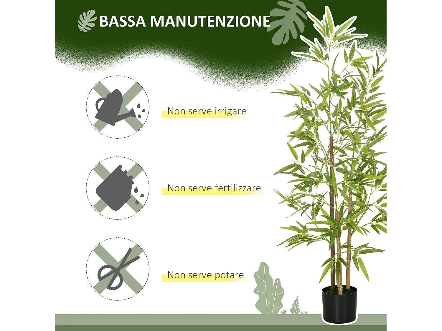 Pianta artificiale di bambù con vaso incluso per casa e giardino