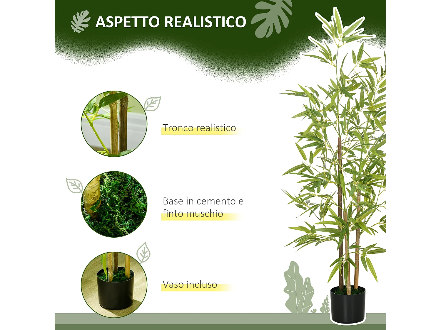 Pianta artificiale di bambù con vaso incluso per casa e giardino