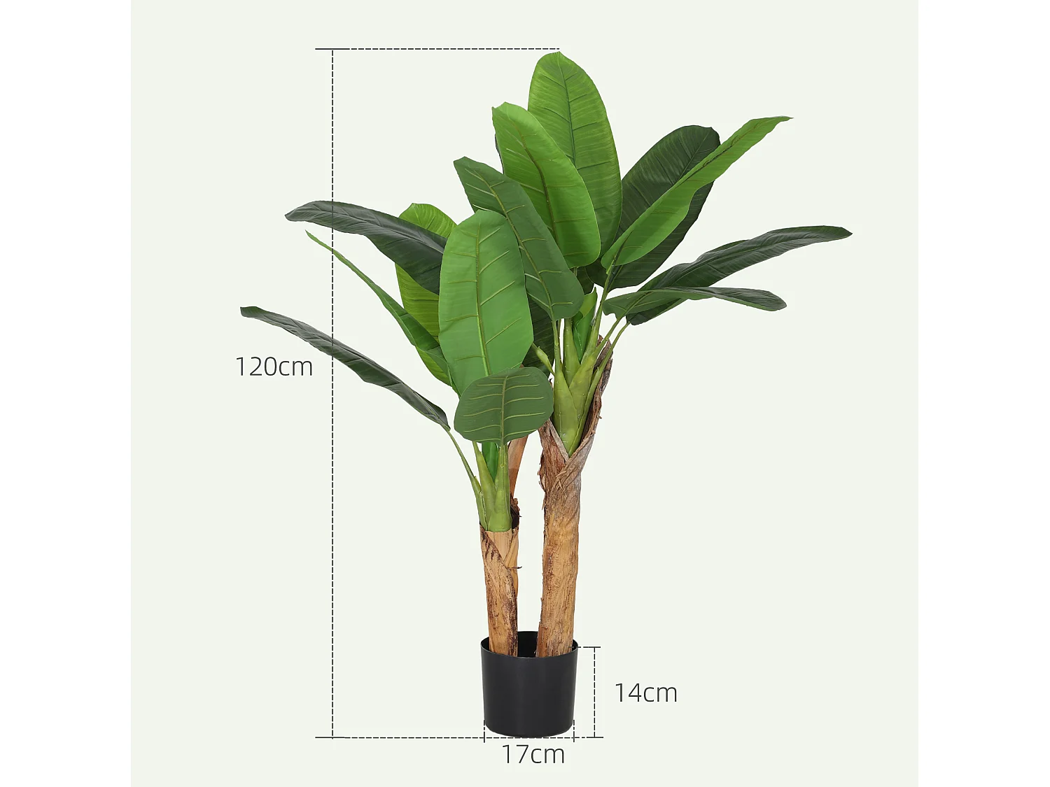 Pianta artificiale di banano alta 120 cm con vaso incluso