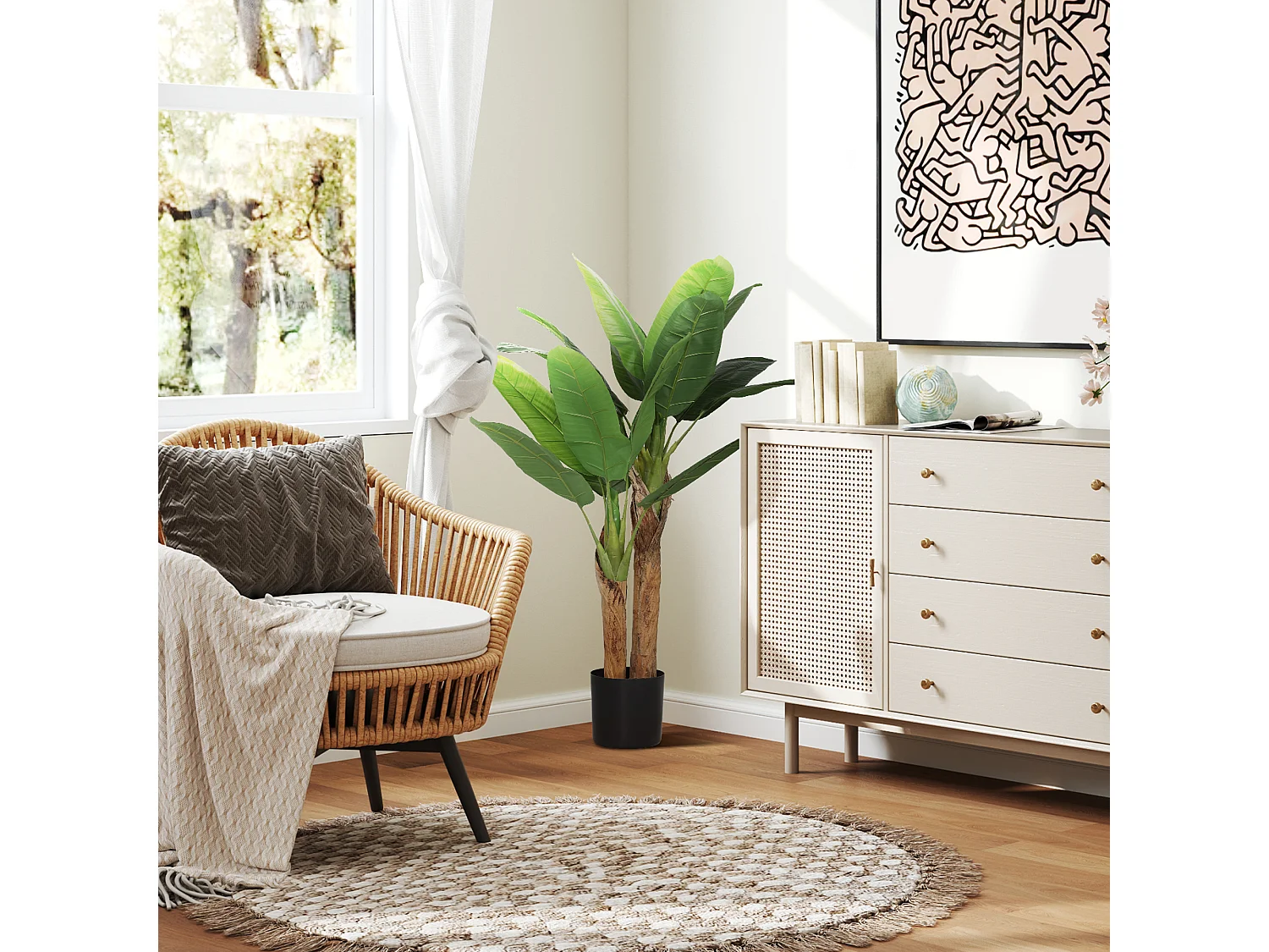 Pianta artificiale di banano alta 120 cm con vaso incluso