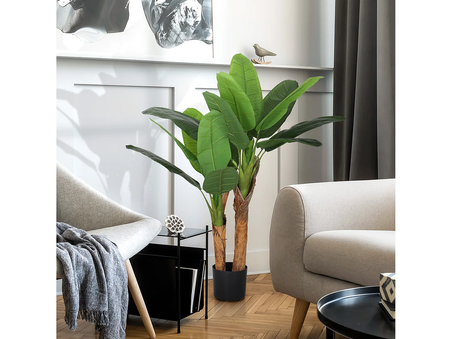 Pianta artificiale di banano alta 120 cm con vaso incluso