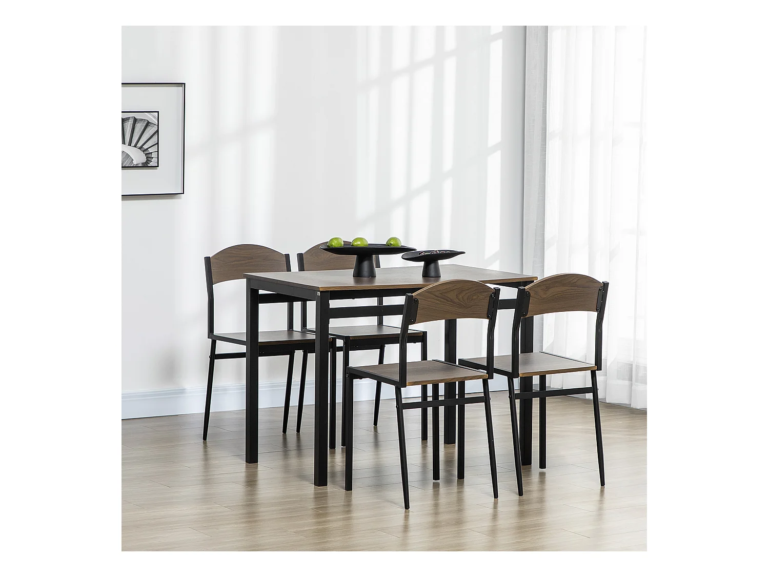 Set da pranzo 5pz 1 tavolo rettangolare 4 sedie in mdf acciaio