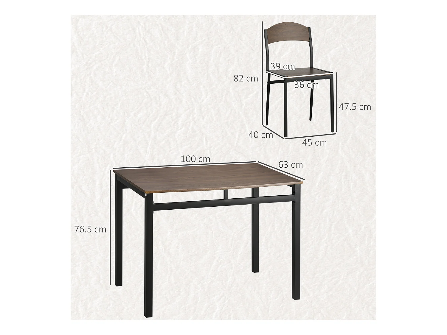 Set da pranzo 5pz 1 tavolo rettangolare 4 sedie in mdf acciaio