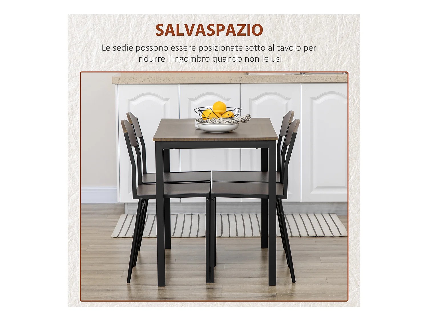 Set da pranzo 5pz 1 tavolo rettangolare 4 sedie in mdf acciaio