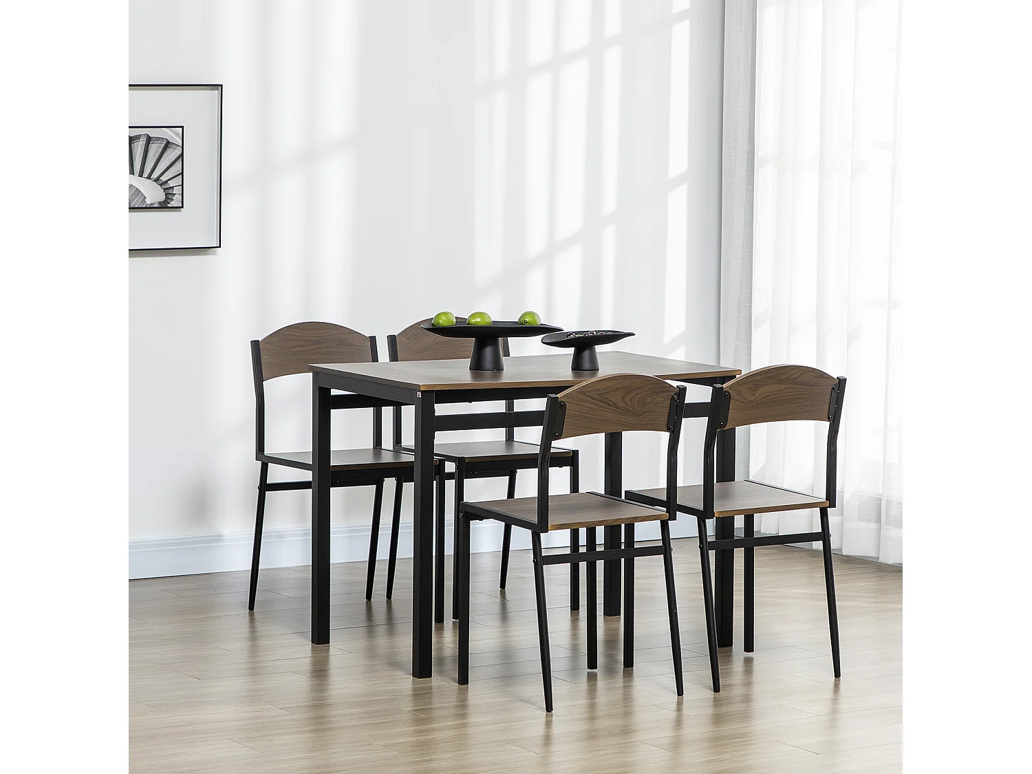 Set da pranzo 5pz 1 tavolo rettangolare 4 sedie in mdf acciaio