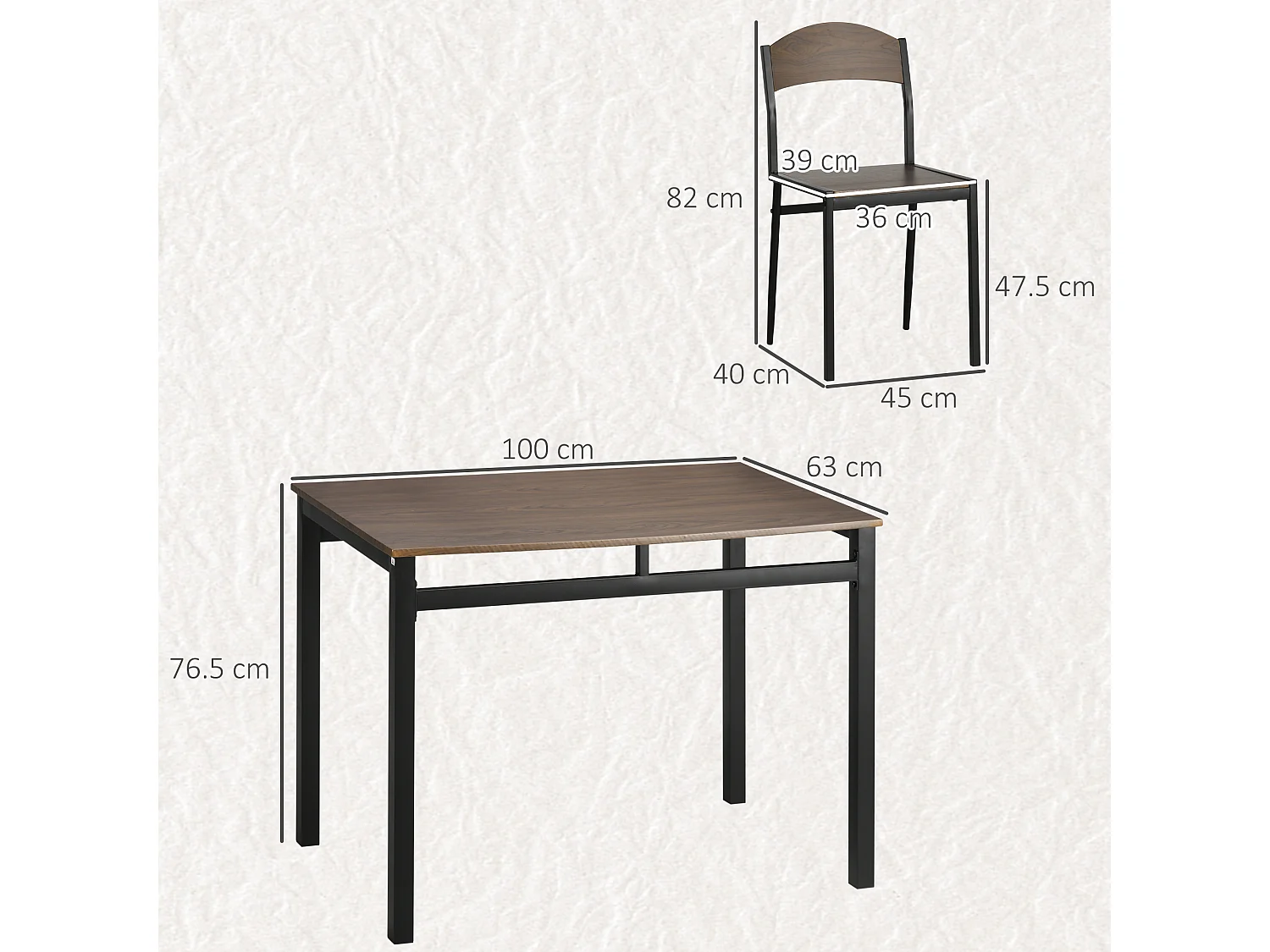 Set da pranzo 5pz 1 tavolo rettangolare 4 sedie in mdf acciaio