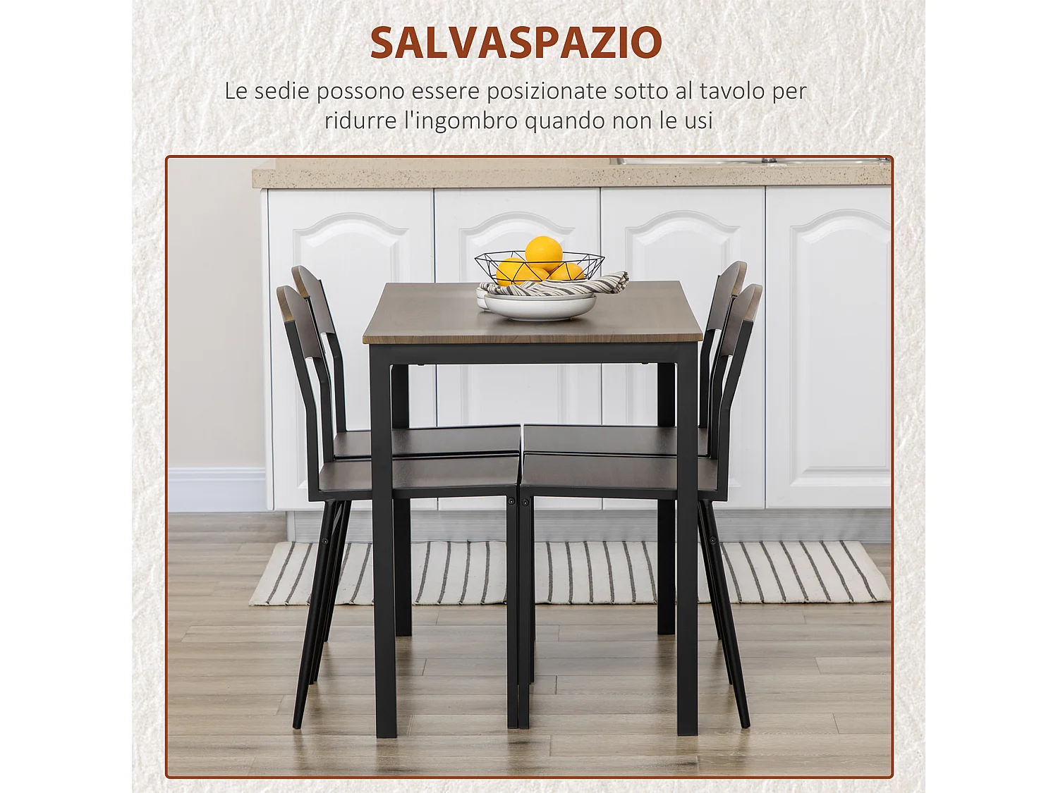 Set da pranzo 5pz 1 tavolo rettangolare 4 sedie in mdf acciaio