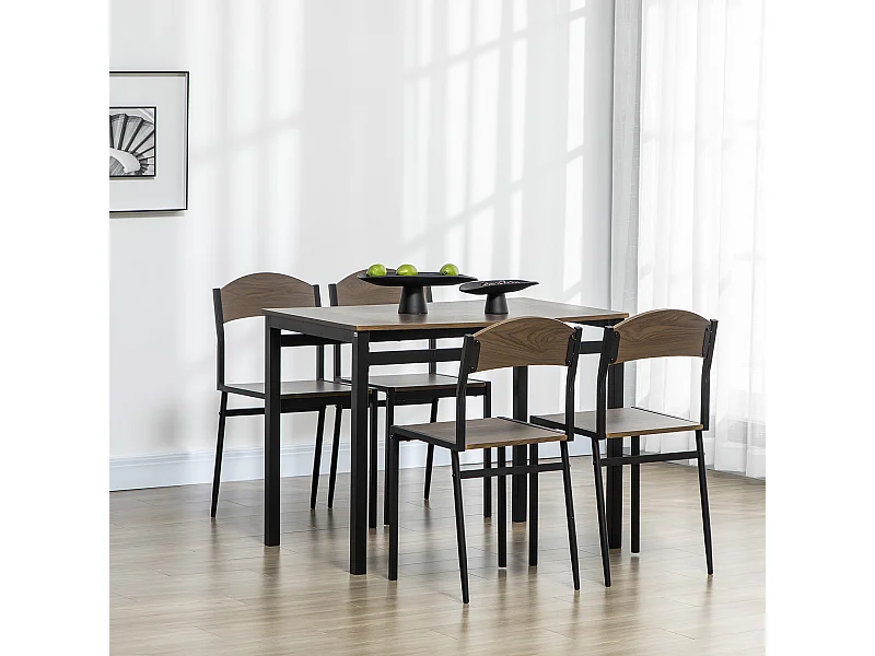 Set da pranzo 5pz 1 tavolo rettangolare 4 sedie in mdf acciaio
